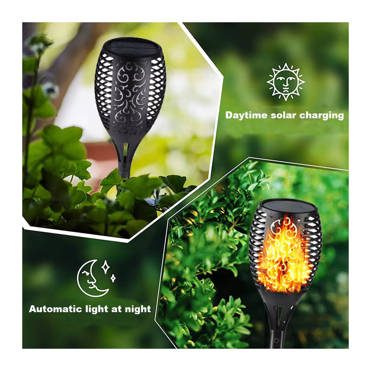 ZTree LED Solar Fackel Schwarz Wasserdichte Solarleuchte mit Flammen-Effekt für Garten und Außenbereich - Bild 2