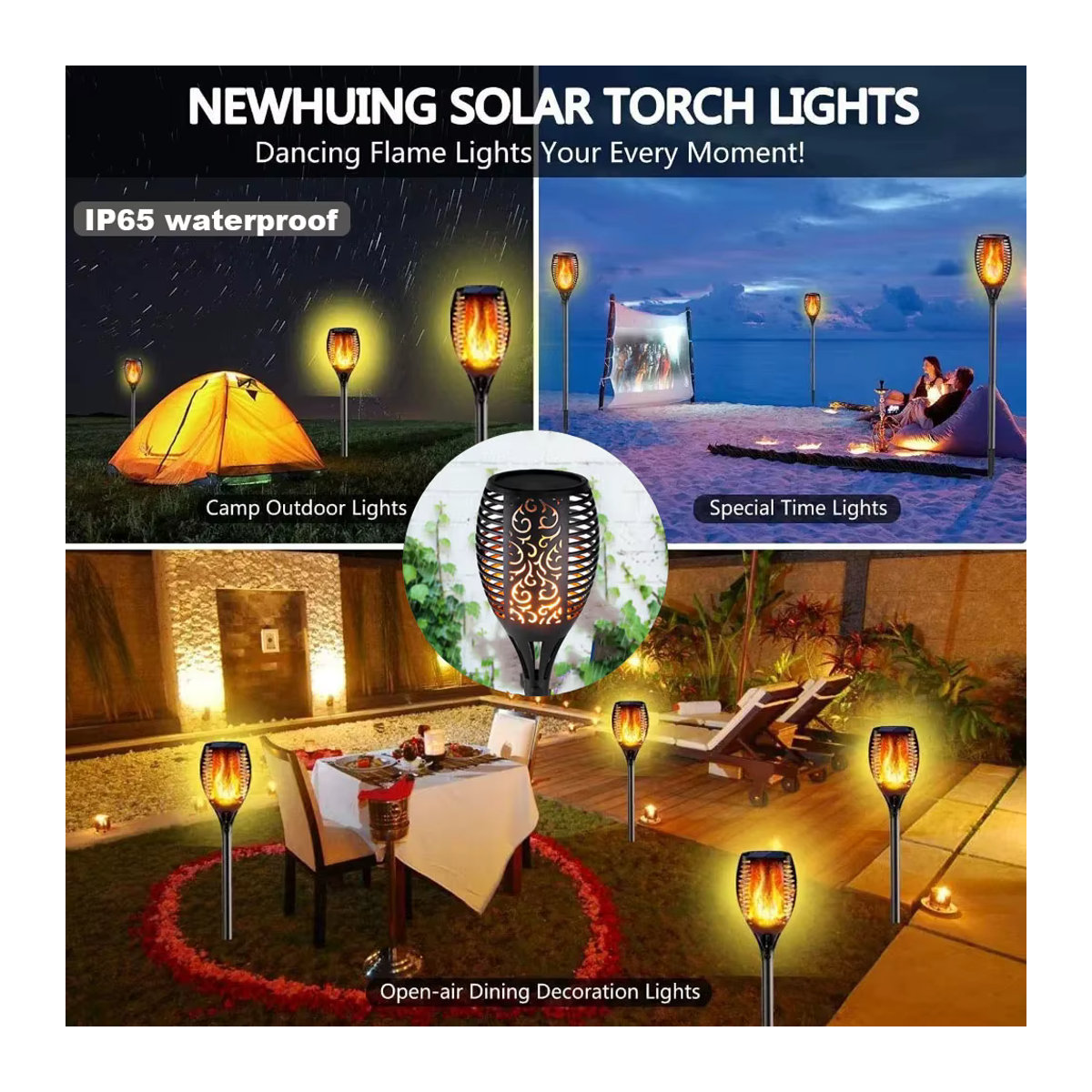 ZTree LED Solar Fackel Schwarz Wasserdichte Solarleuchte mit Flammen-Effekt für Garten und Außenbereich - Bild 3
