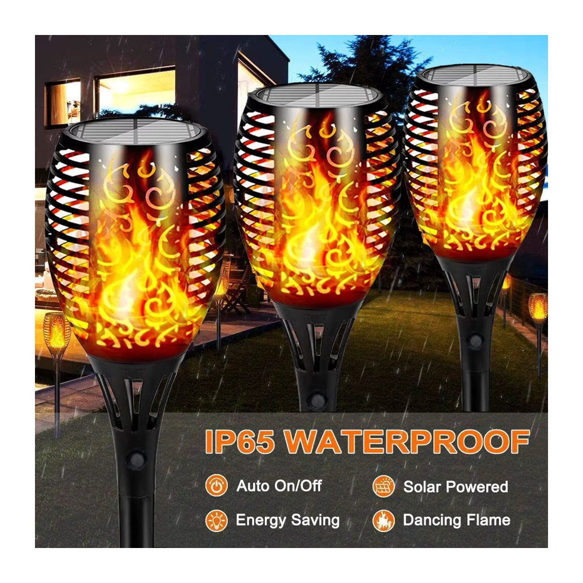 ZTree LED Solar Fackel Schwarz Wasserdichte Solarleuchte mit Flammen-Effekt für Garten und Außenbereich - Bild 4
