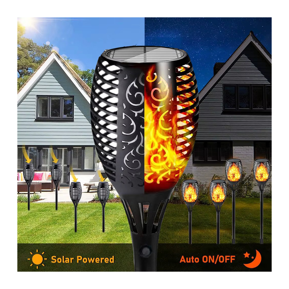 ZTree LED Solar Fackel Schwarz Wasserdichte Solarleuchte mit Flammen-Effekt für Garten und Außenbereich - Bild 5