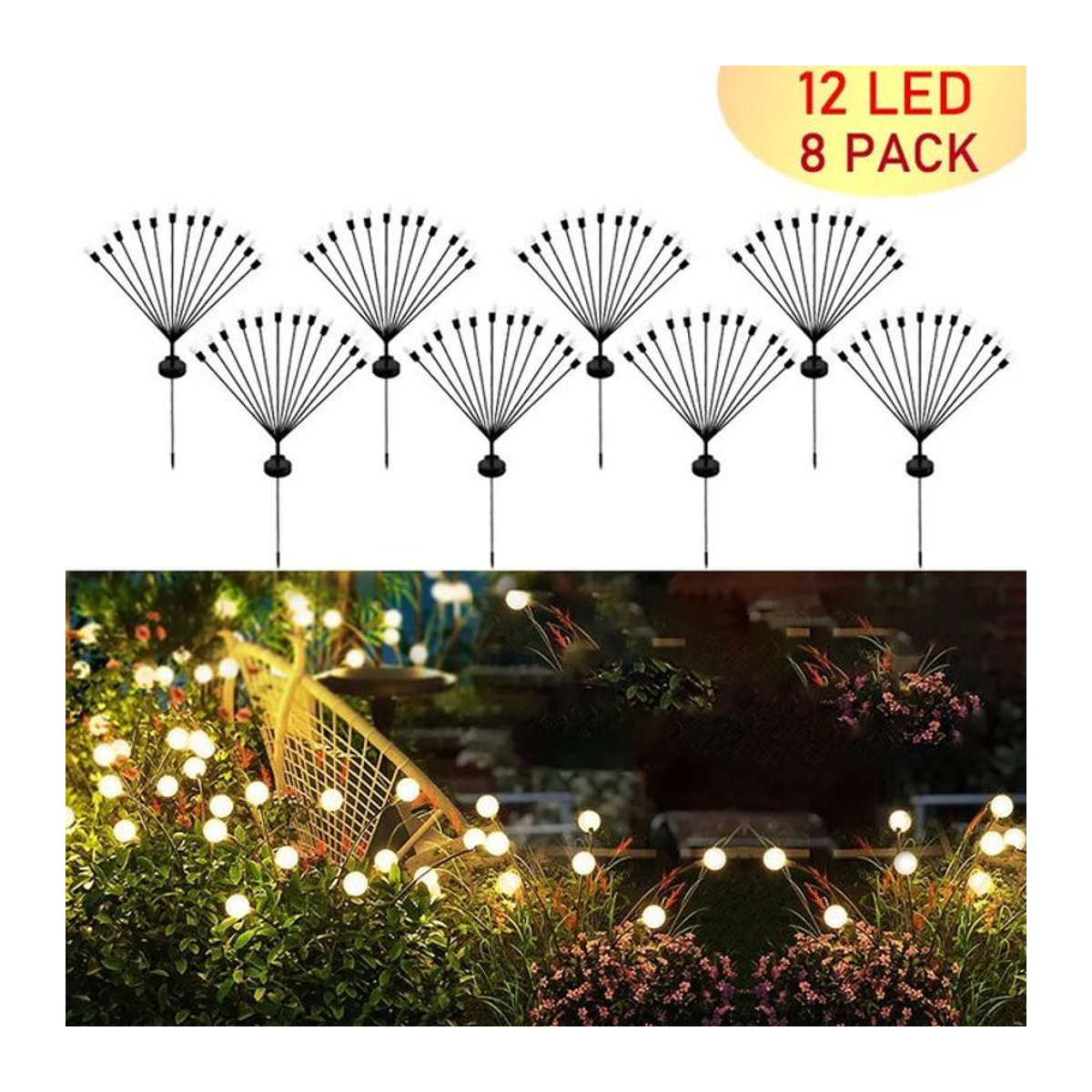 ZTree Solar Glühwürmchen Lichter mit 12 LED warmweiß aus Edelstahl für Garten und Terrasse wasserdicht - Bild 1