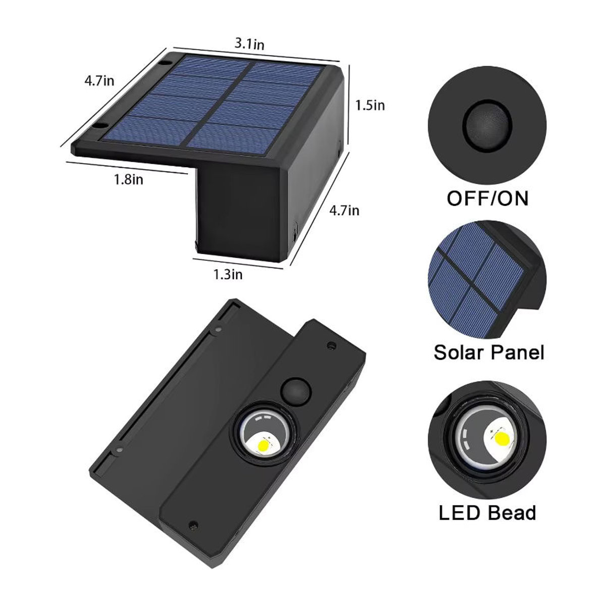 ZTree Solar-Wandleuchte LED Schwarz Minimalistisch Wasserdicht für Außenbereich Garten und Balkon - Bild 6