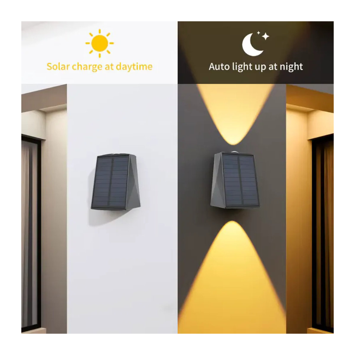ZTree Solar-Wandleuchte LED Warmweiß Schwarz Modern IP65 Wasserdicht - Bild 2