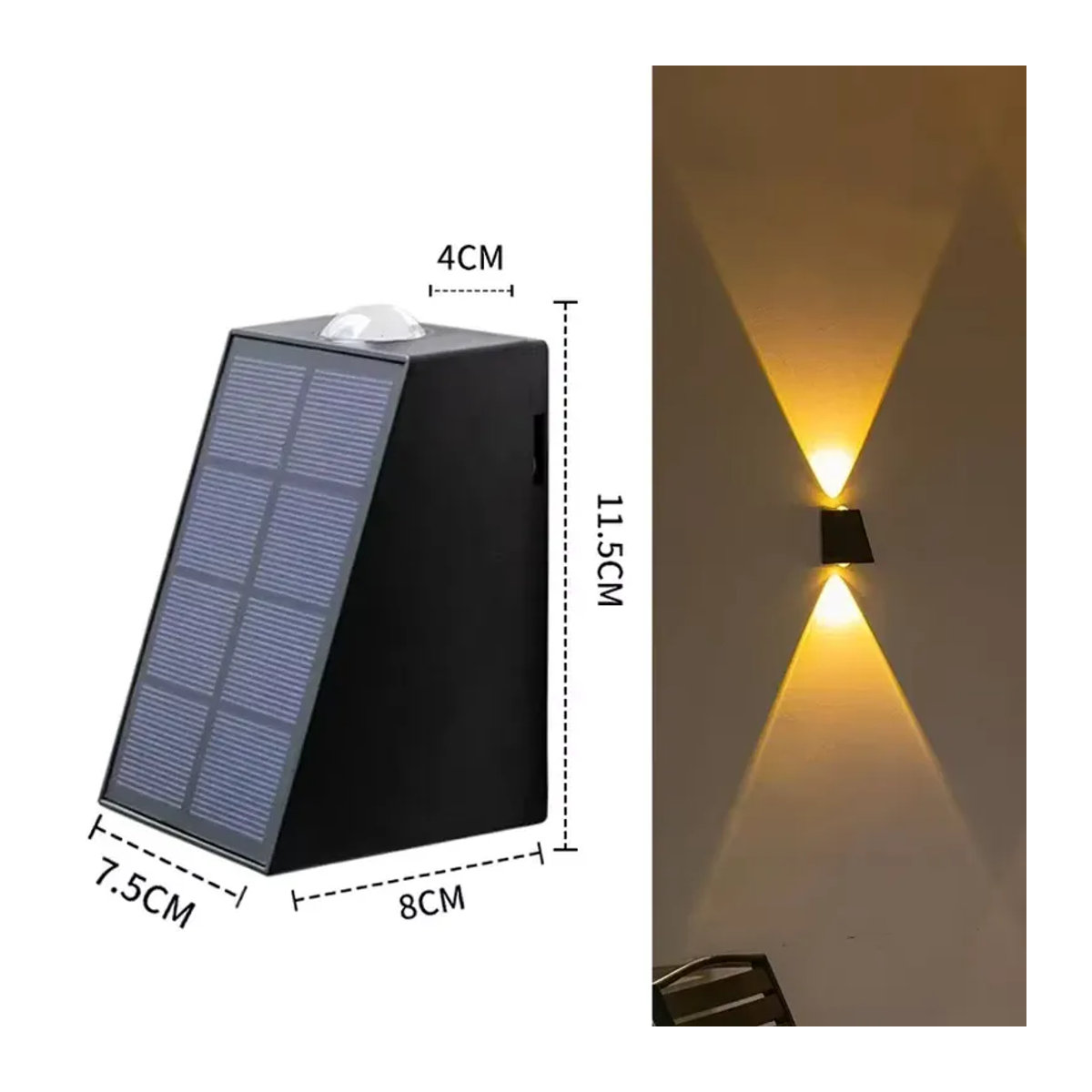 ZTree Solar-Wandleuchte LED Warmweiß Schwarz Modern IP65 Wasserdicht - Bild 6