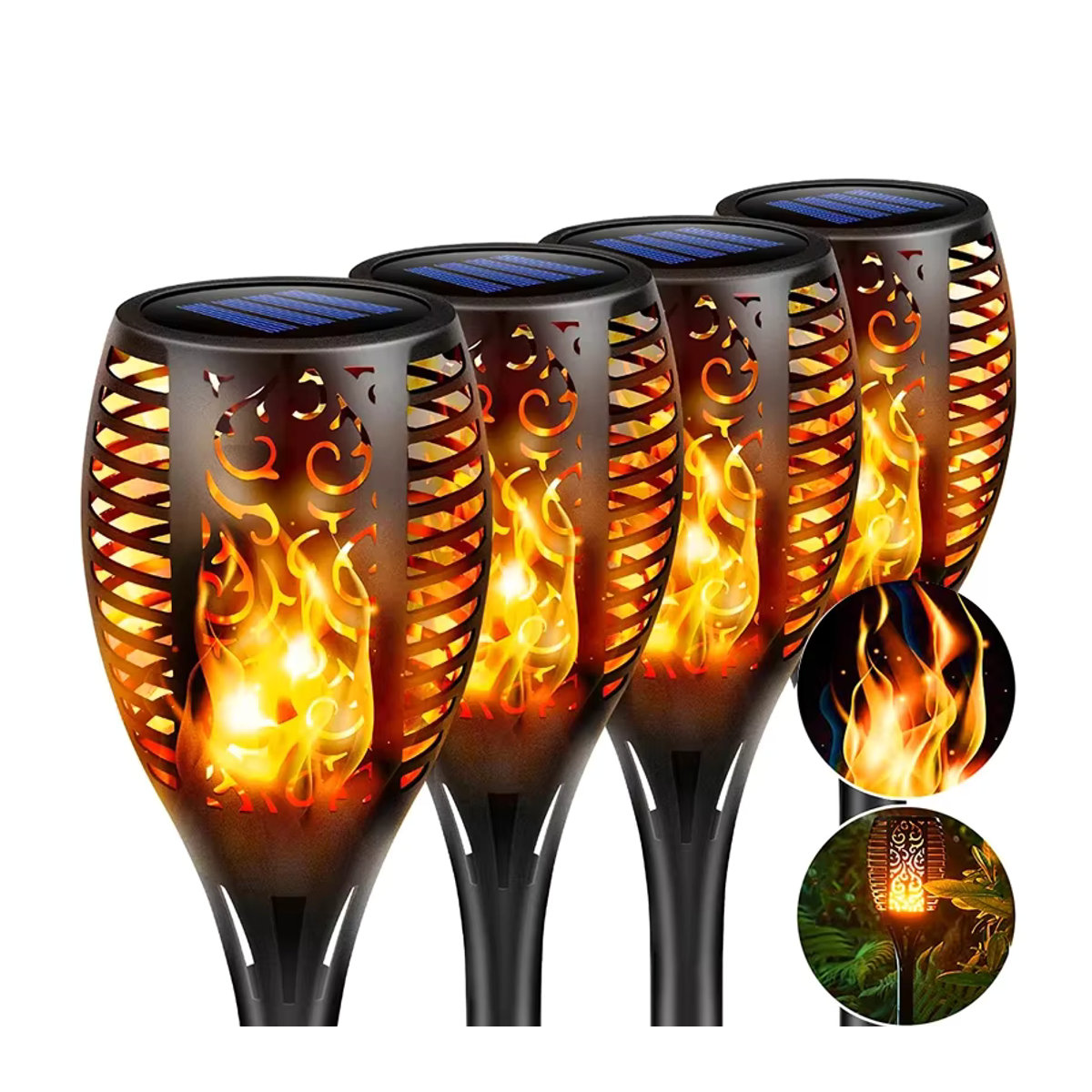 ZTree Solarleuchte mit 96 LED für den Außenbereich in Schwarz, wasserdichte Flammenlampe für Garten und Terrasse - Bild 1