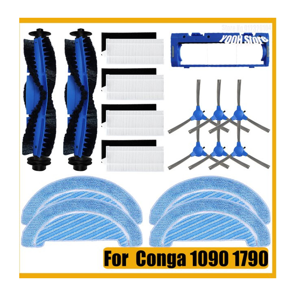 Zubehör-Set für Conga Staubsauger Modelle 1090 1099 1990 Connected 1790 mit Hauptseitenbürste, Filter, Mopp und Bürstenabdeckung in Blau - Bild 1