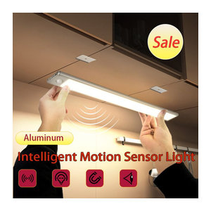 Zuoji LED Schrankleuchte mit Bewegungsmelder und Dimmer, USB wiederaufladbare Möbelbeleuchtung aus Aluminium, alufarben