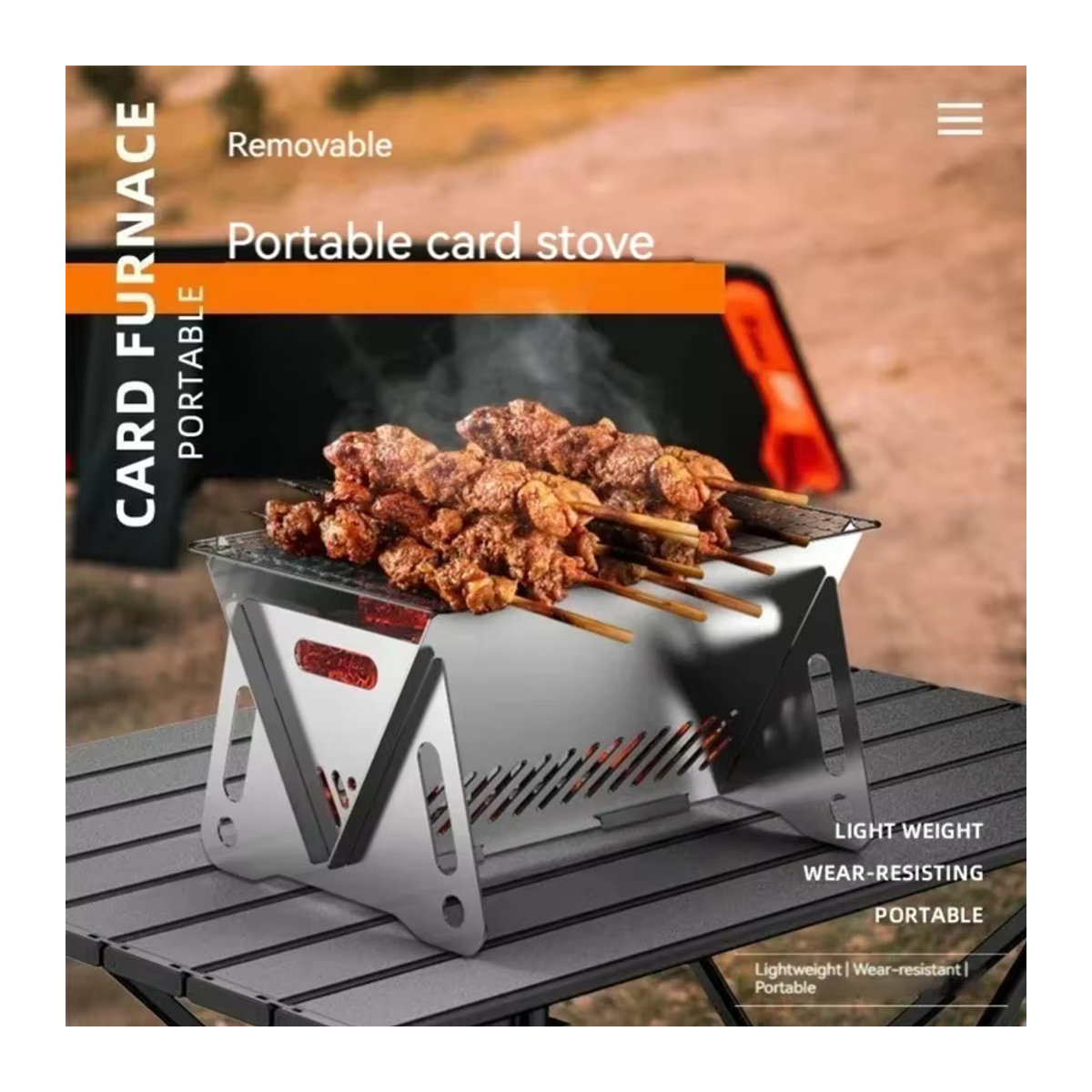 Zusammenklappbarer Campingkocher aus Edelstahl mit Grillgitter für Outdoor und Picknick - Bild 3