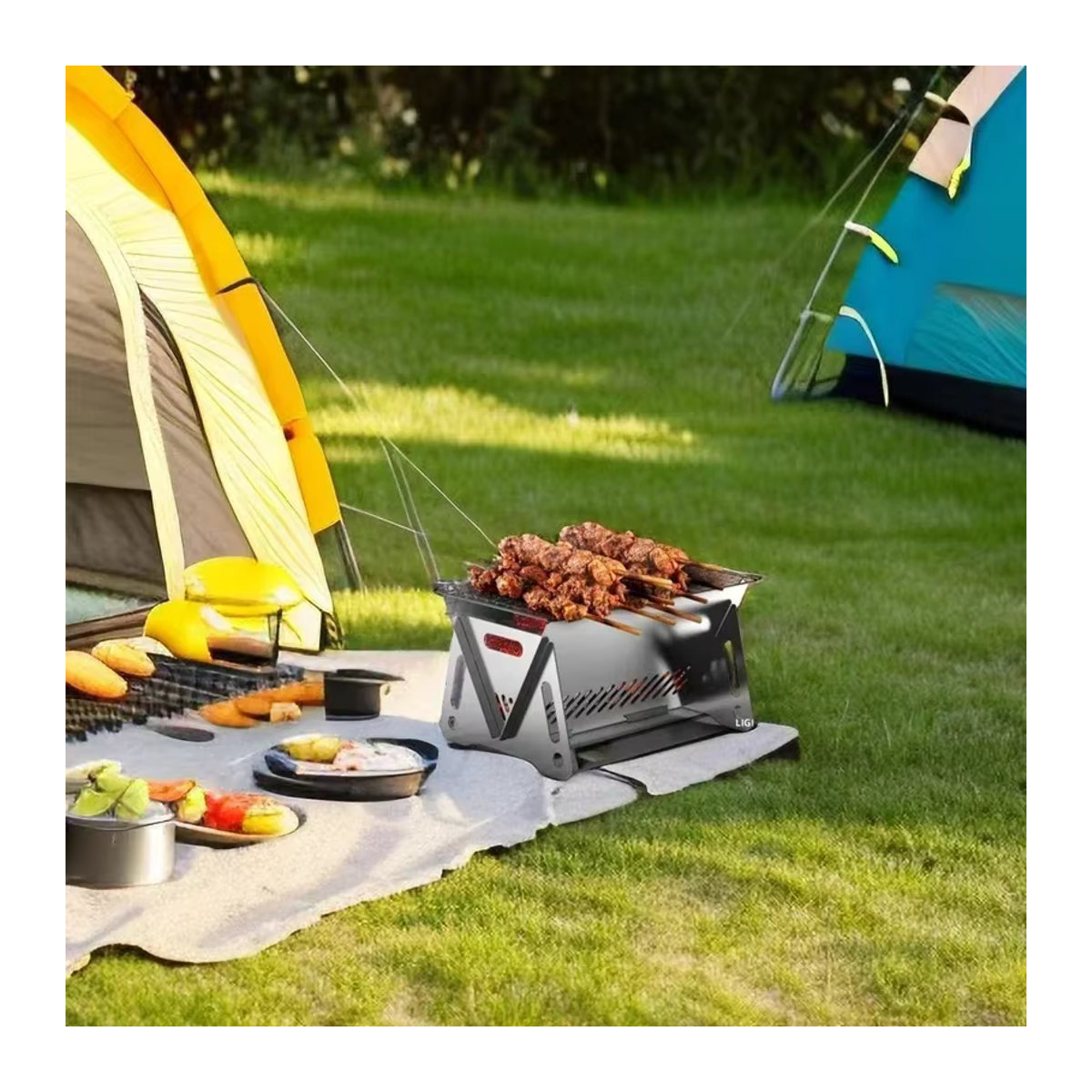 Zusammenklappbarer Campingkocher aus Edelstahl mit Grillgitter für Outdoor und Picknick - Bild 6