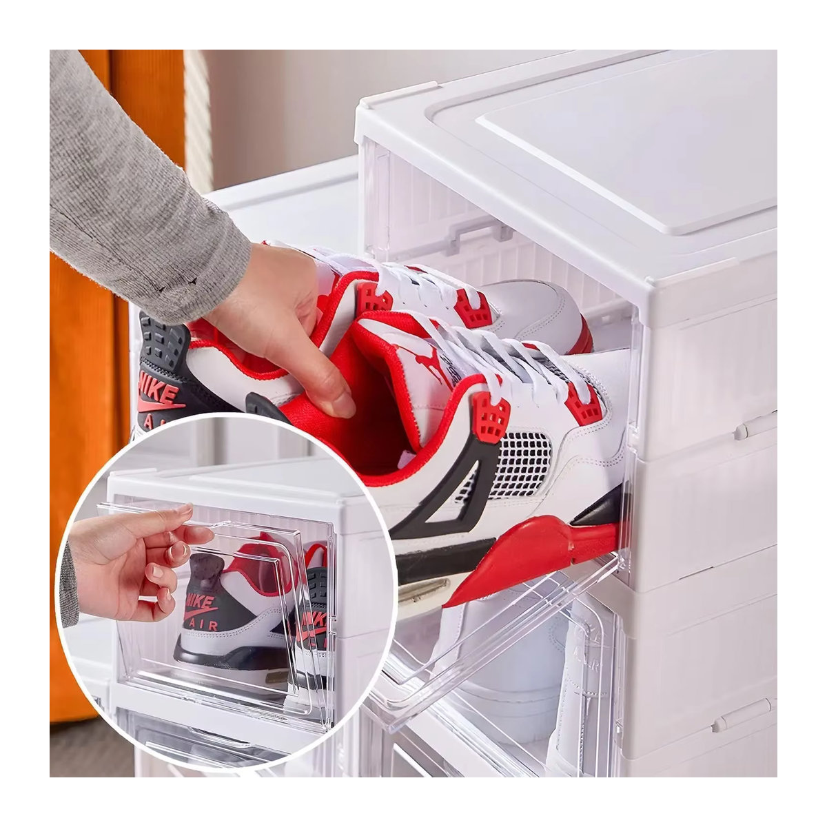 Zusammenklappbarer Schuhschrank aus Kunststoff in Weiß mit minimalistischem Design und staubdichter Aufbewahrungsbox - Bild 5