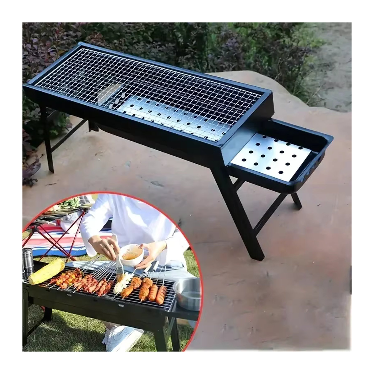 Zusammenklappbarer tragbarer Holzkohle-Grill für Outdoor und Camping, Schwarz, 60 cm - Bild 3