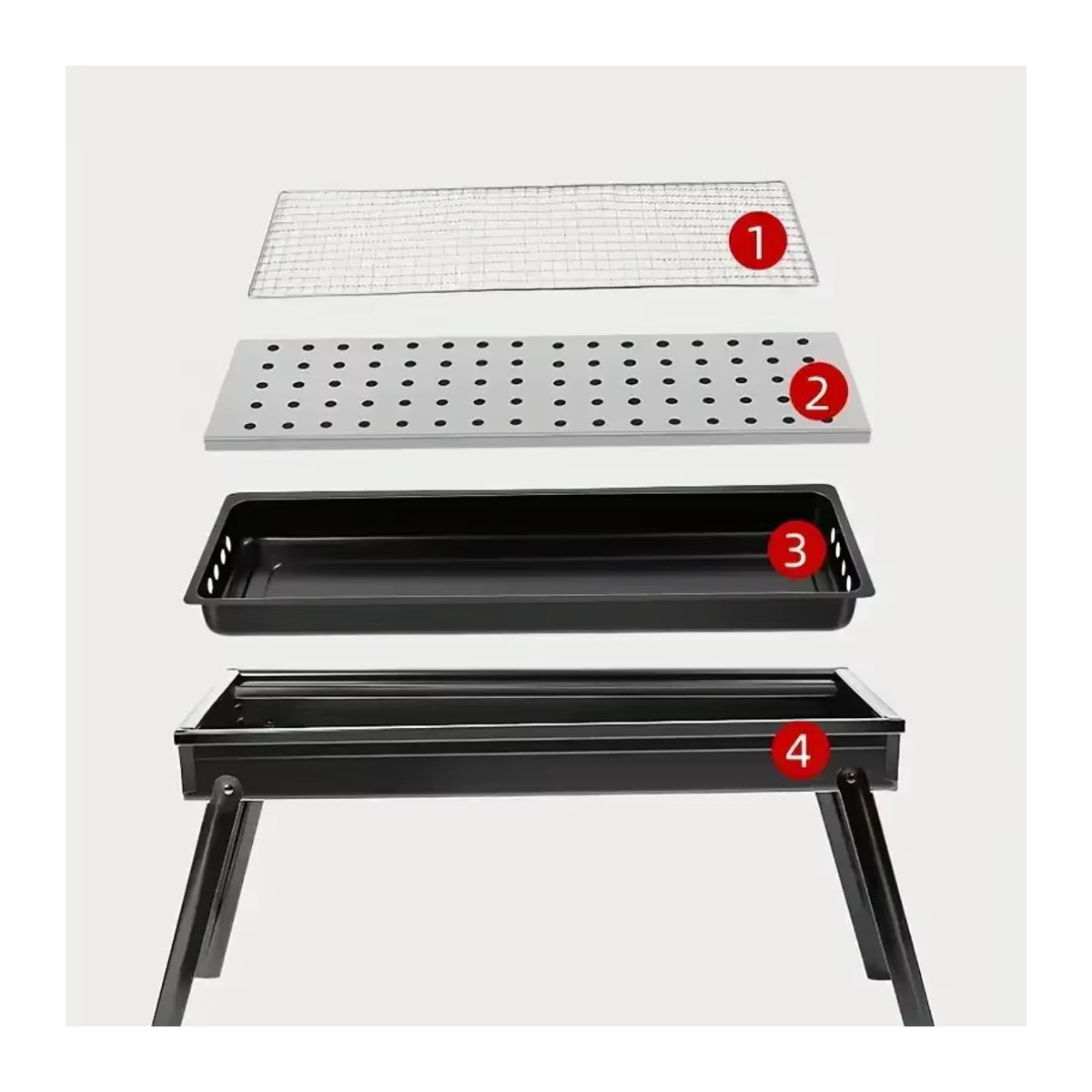 Zusammenklappbarer tragbarer Holzkohle-Grill für Outdoor und Camping, Schwarz, 60 cm - Bild 5