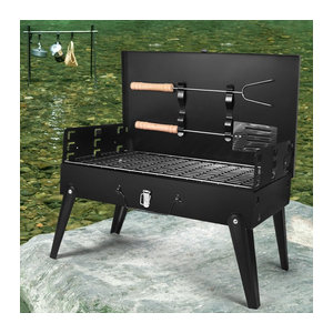 Zusammenklappbarer tragbarer Holzkohlegrill aus Edelstahl in Schwarz für Camping und Picknick
