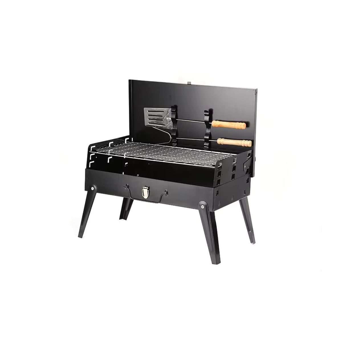 Zusammenklappbarer tragbarer Holzkohlegrill aus Edelstahl in Schwarz für Camping und Picknick - Bild 5