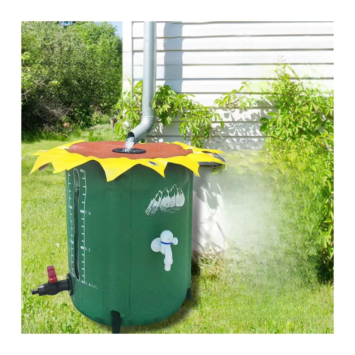Zusammenklappbares Regenfass aus PVC mit drei Zapfen als Regensammelsystem zur Wasserspeicherung, Kapazität: 380 bis 1000 Liter - Bild 6