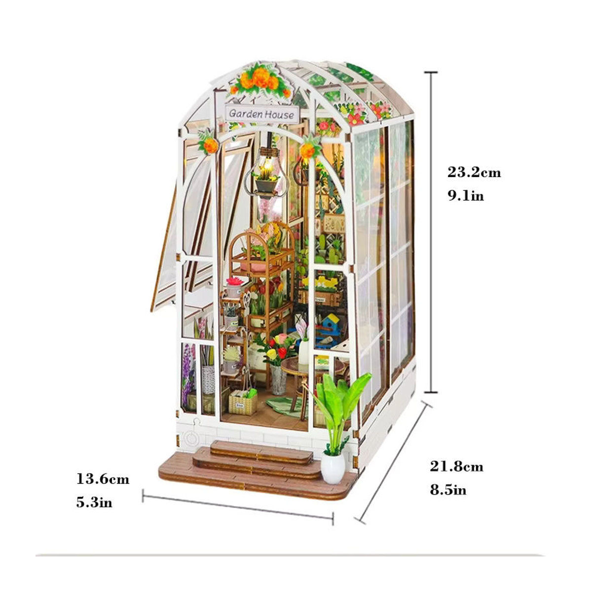zuuton 3D Holz Puzzle DIY Blumengarten Puppenhaus als Bücherregal mit LED-Leuchten in Weiß - Bild 5