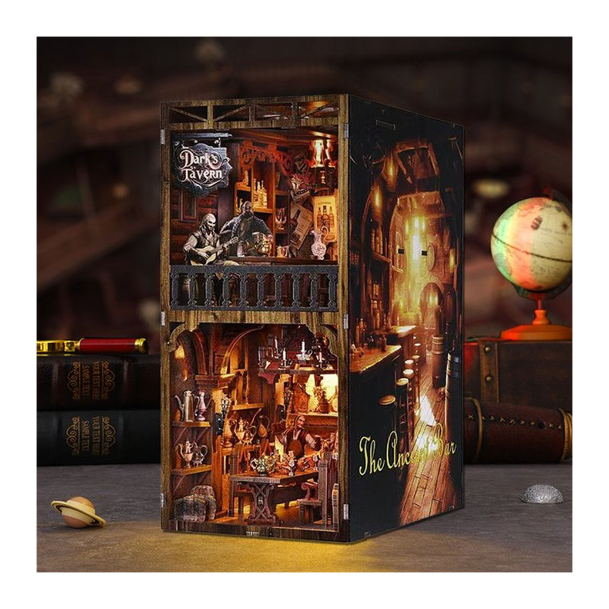 zuuton DIY Buch Nook Kit Holz 3D Puzzle Modellbau mit LED-Licht in Braun im Vintage-Design - Bild 1