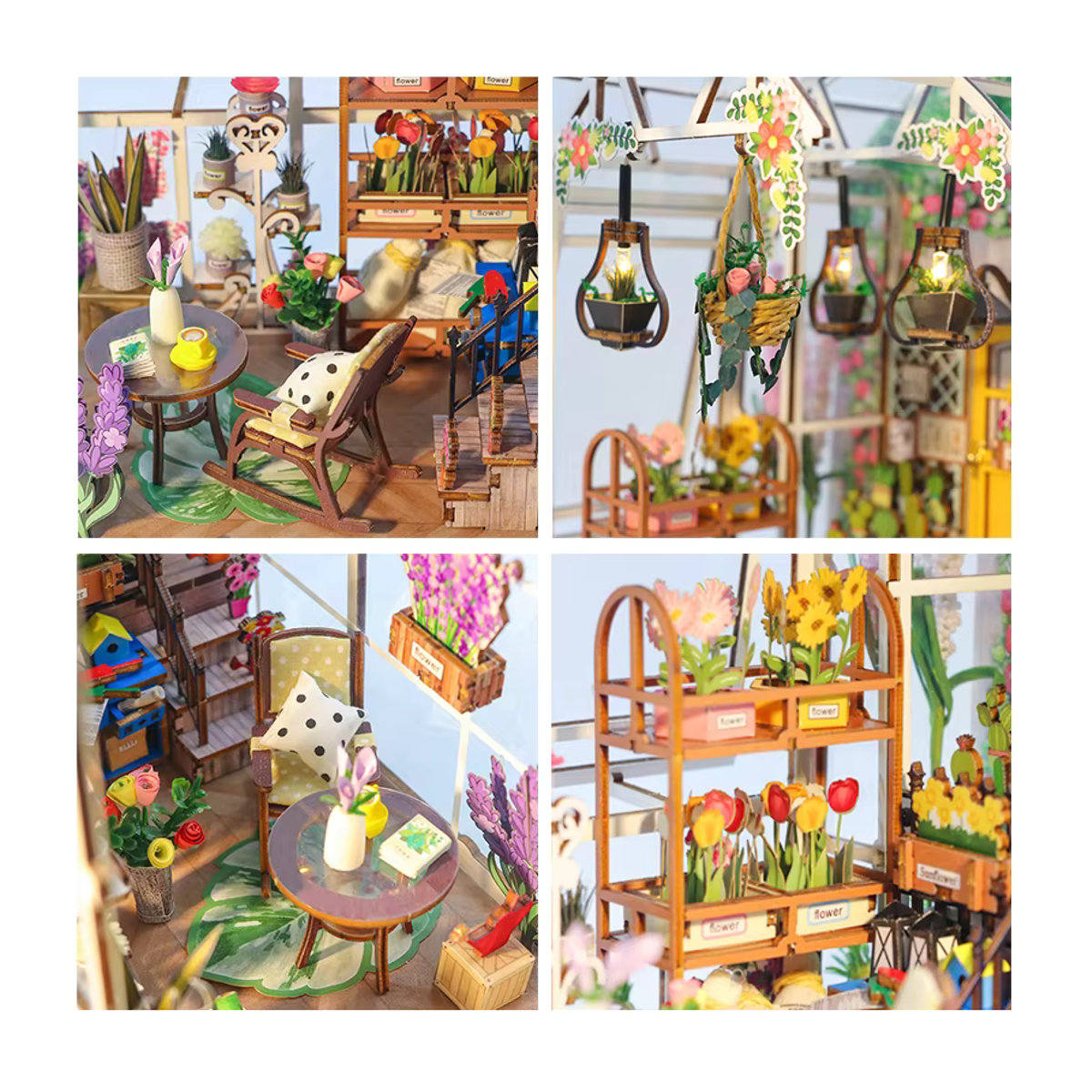 zuuton DIY Miniatur Bausatz Regaleinsatz Gartenhaus Buchecke aus Holz mit LED-Leuchten in Weiß - Bild 4