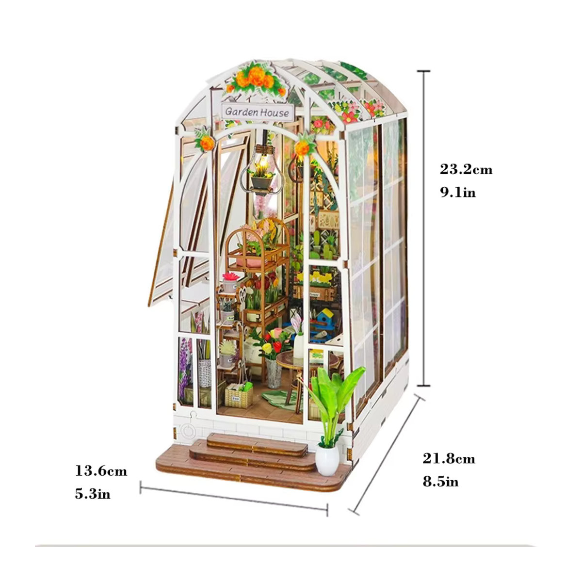 zuuton DIY Miniatur Bausatz Regaleinsatz Gartenhaus Buchecke aus Holz mit LED-Leuchten in Weiß - Bild 6