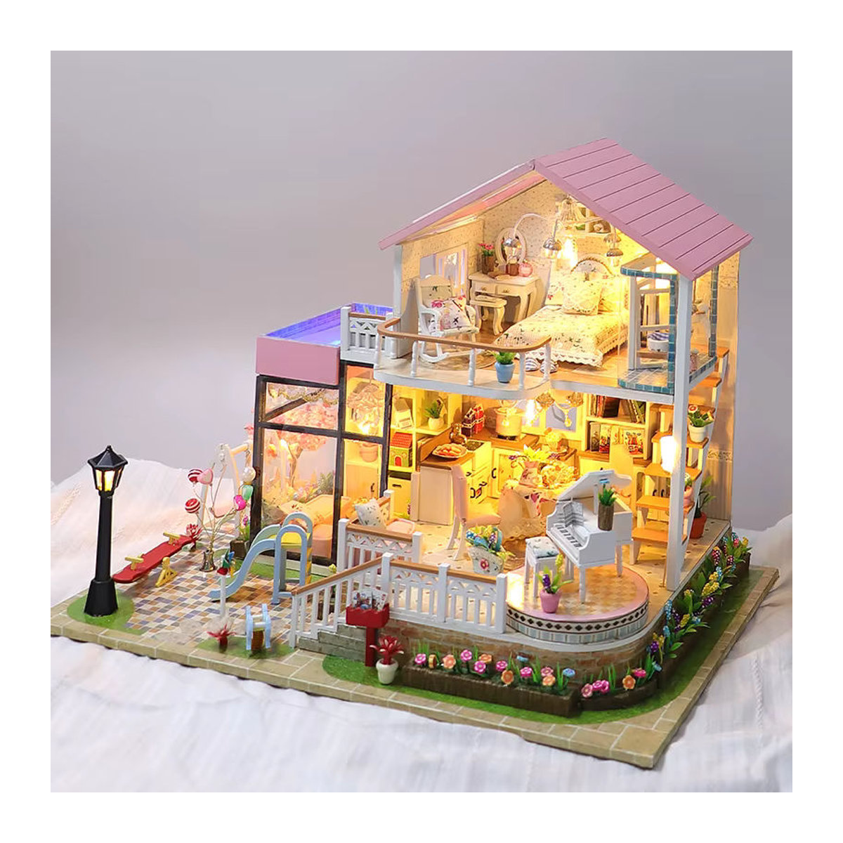 zuuton Holz Miniatur Puppenhaus Kit 3D Puzzle Montage Gebäude Modell mit Möbeln für Erwachsene, mehrfarbig - Bild 2