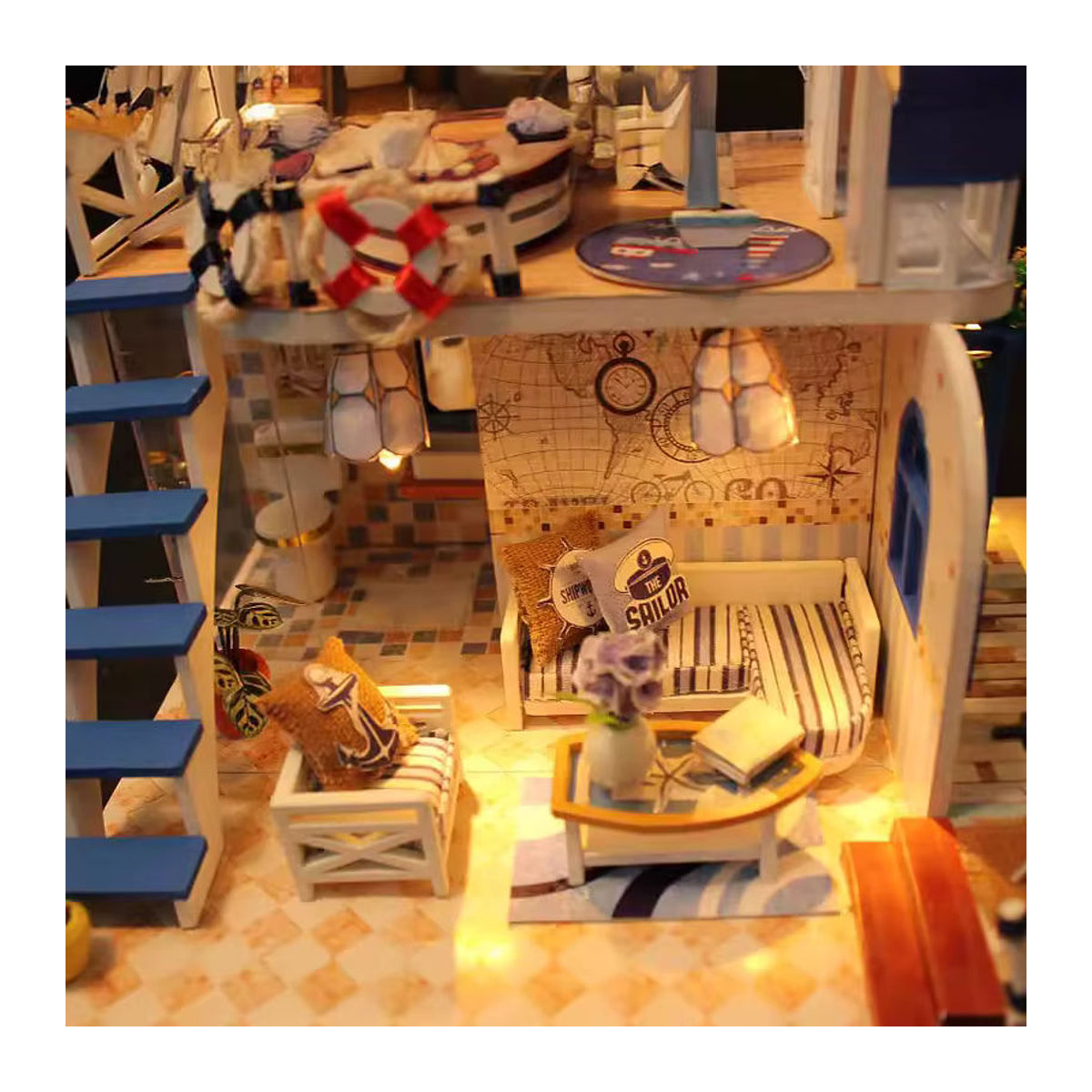 zuuton Mini-Puppenhaus 3D-Holzpuzzle Strandhaus mit Möbeln in Mehrfarbig - Bild 2