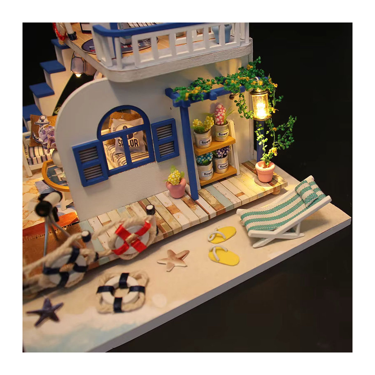 zuuton Mini-Puppenhaus 3D-Holzpuzzle Strandhaus mit Möbeln in Mehrfarbig - Bild 4