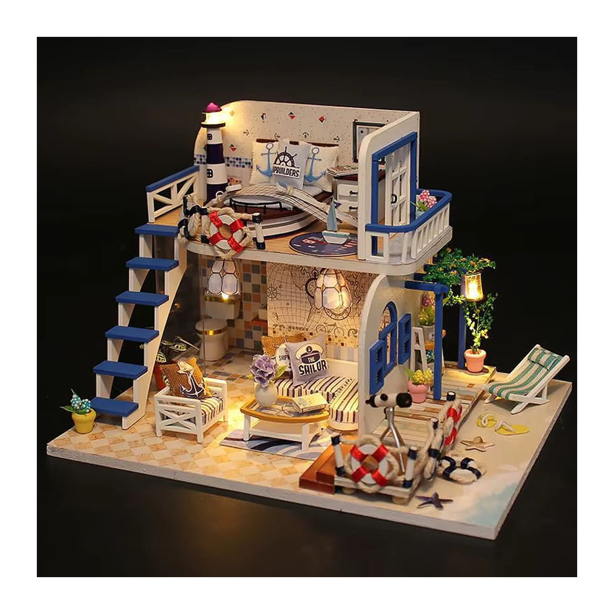 zuuton Mini-Puppenhaus 3D-Holzpuzzle Strandhaus mit Möbeln in Mehrfarbig - Bild 5