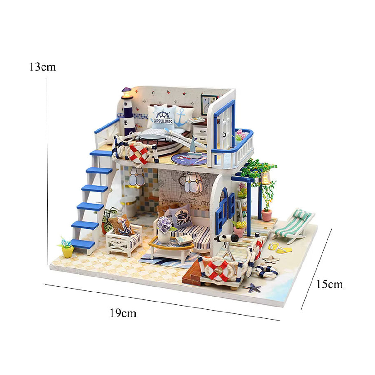 zuuton Mini-Puppenhaus 3D-Holzpuzzle Strandhaus mit Möbeln in Mehrfarbig - Bild 6