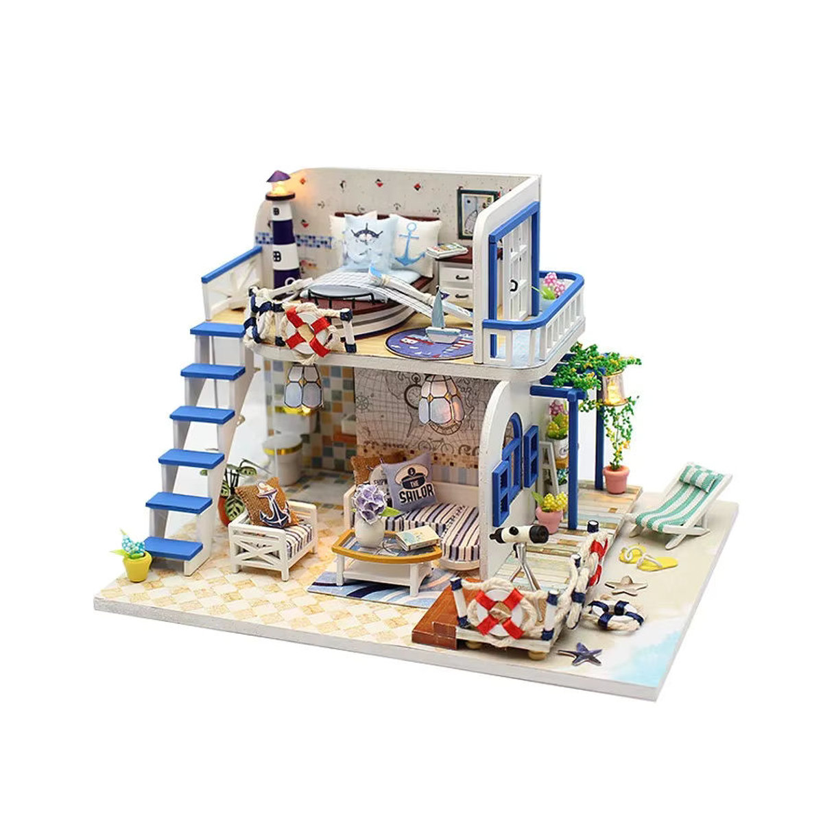 zuuton Mini-Puppenhaus 3D-Holzpuzzle Strandhaus mit Möbeln in Mehrfarbig - Bild 7