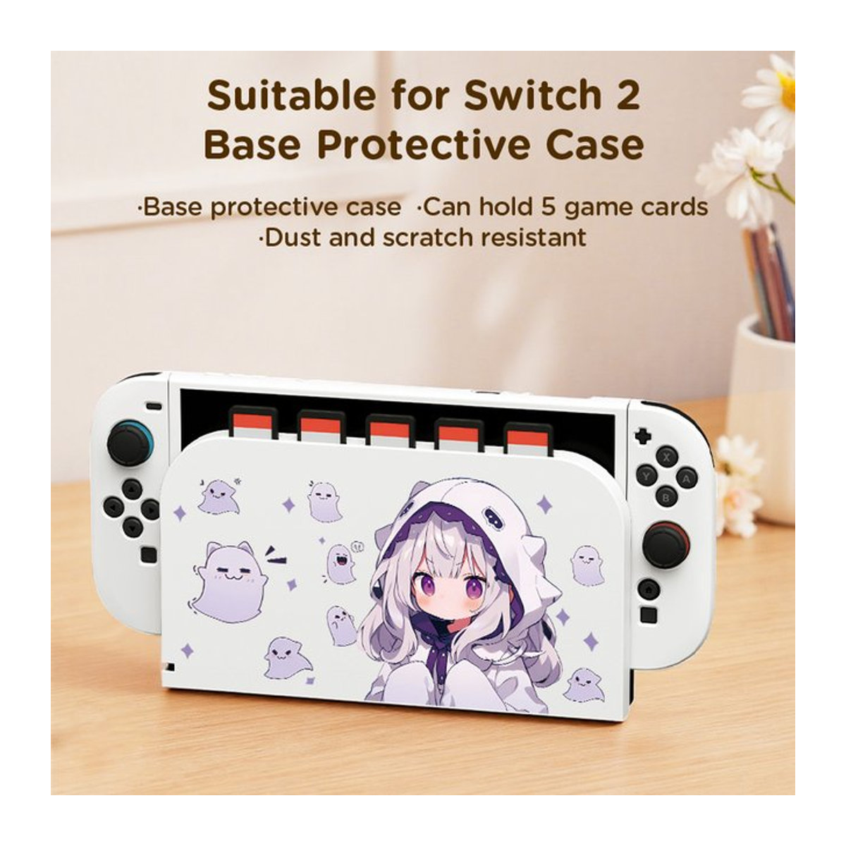 Zwei-in-Eins Schutzhülle für Switch2 mit integriertem Kassettenspeicher für 5 Spielkarten in Weiß - Bild 1