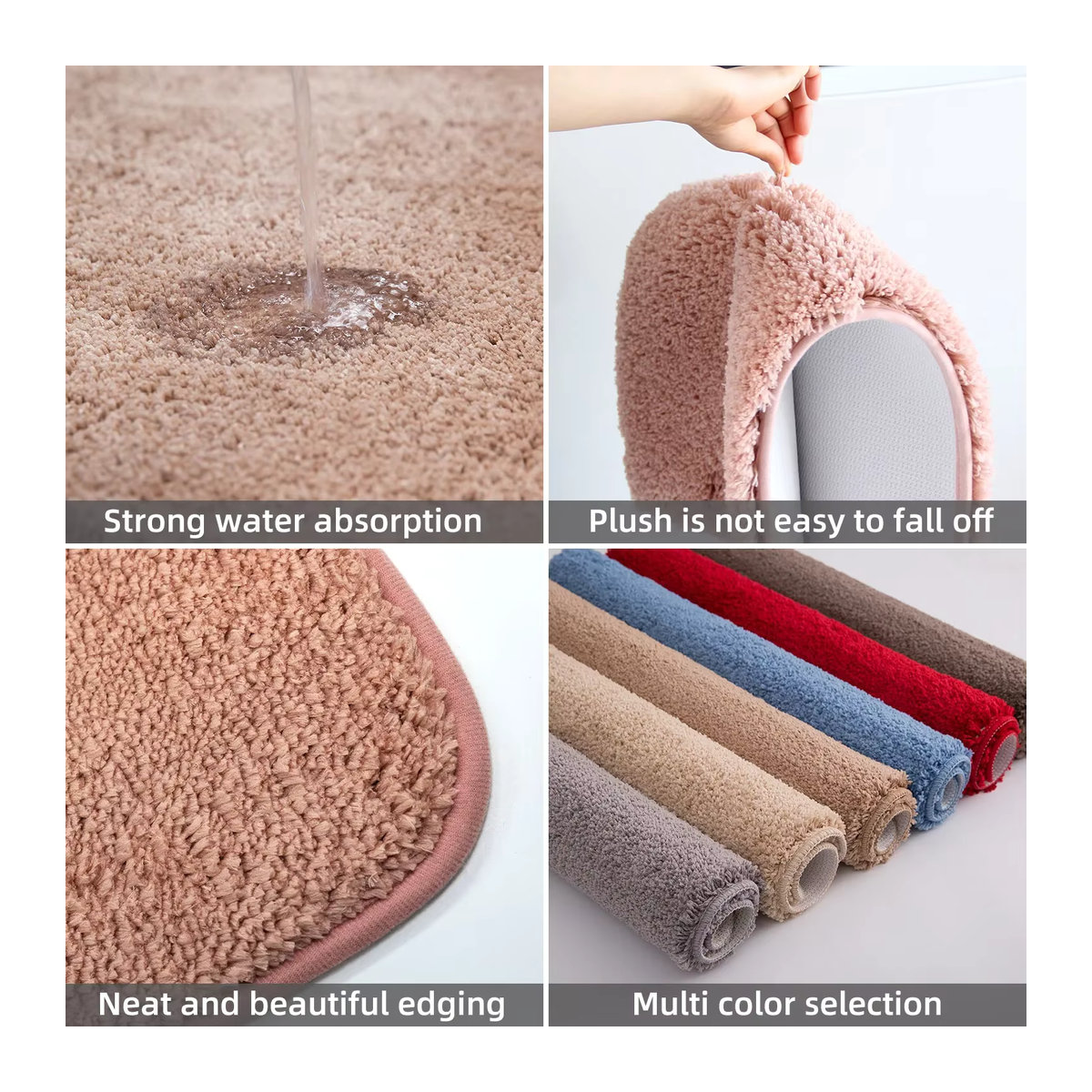 Zweiteiliges Badezimmer-Matten-Set in U-Form, beflockt und saugfähig, rutschfest, erhältlich in Beige oder Grau - Bild 4