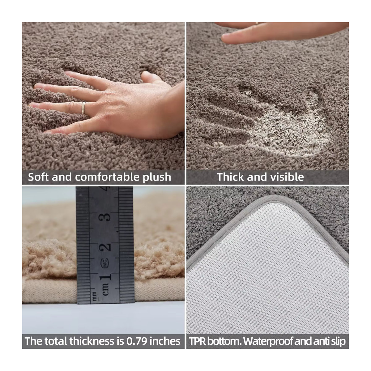 Zweiteiliges Badezimmer-Matten-Set in U-Form, beflockt und saugfähig, rutschfest, erhältlich in Beige oder Grau - Bild 5