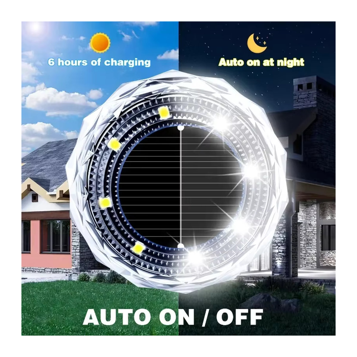 ZWINCKY Solarleuchte für den Außenbereich mit 8 LEDs als minimalistische Scheiben-Untergrundlampe in Schwarz/Weiß - Bild 2