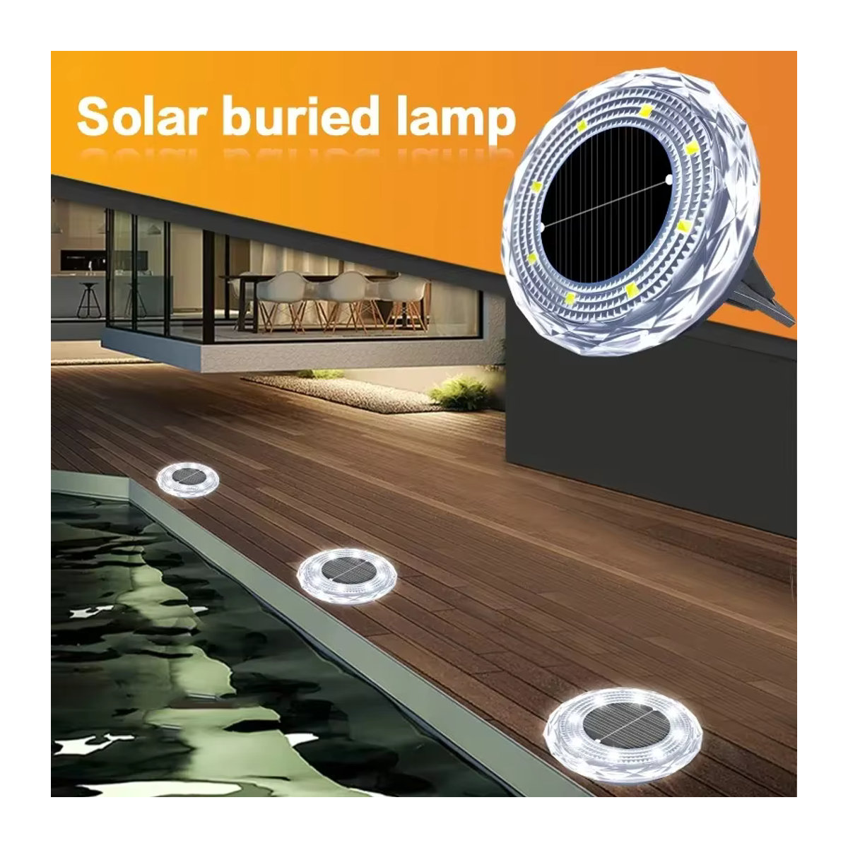 ZWINCKY Solarleuchte für den Außenbereich mit 8 LEDs als minimalistische Scheiben-Untergrundlampe in Schwarz/Weiß - Bild 3