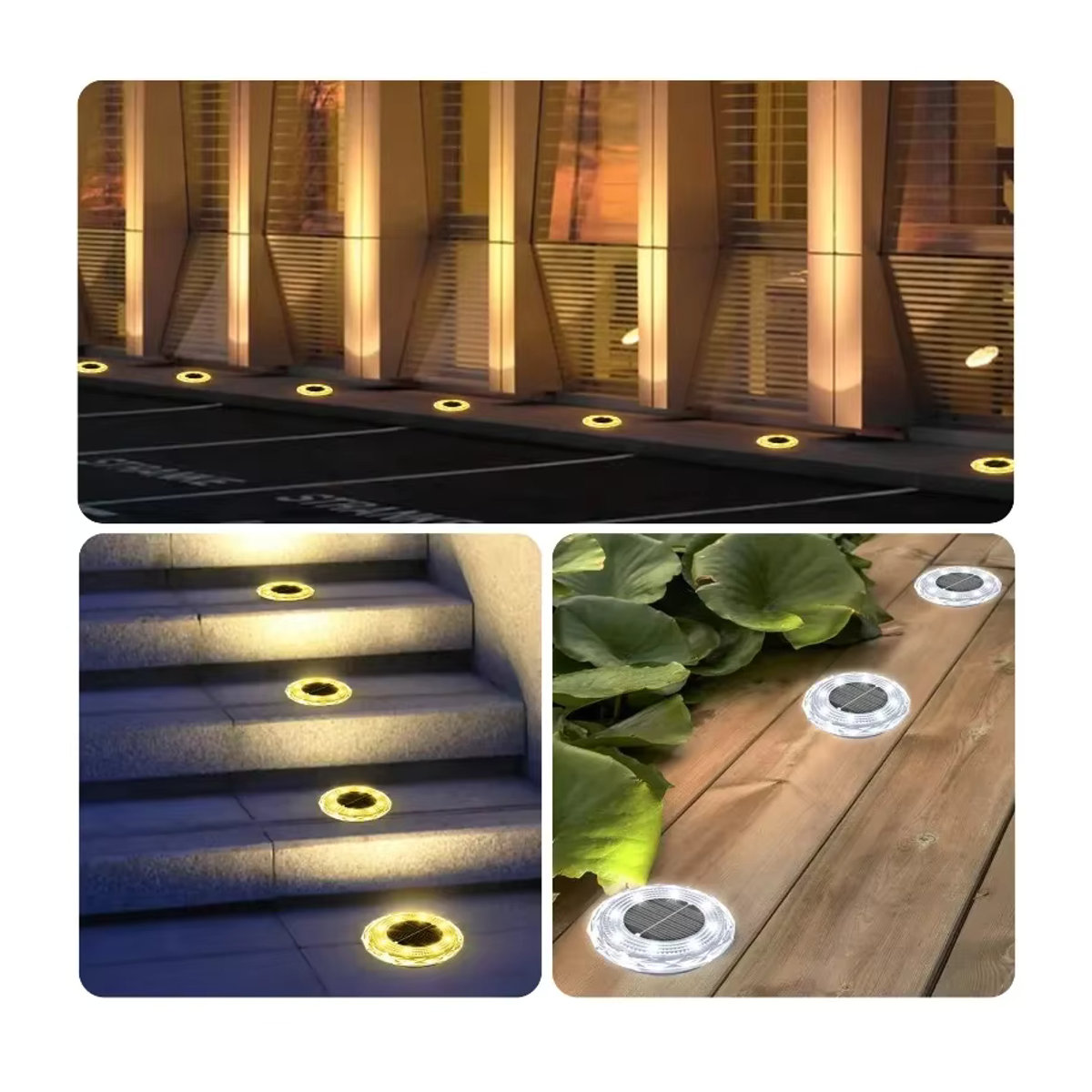 ZWINCKY Solarleuchte für den Außenbereich mit 8 LEDs als minimalistische Scheiben-Untergrundlampe in Schwarz/Weiß - Bild 5