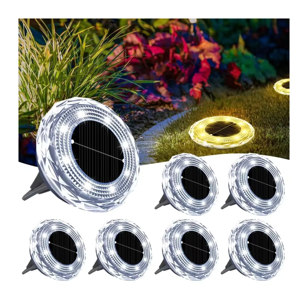 ZWINCKY Solarleuchte für den Außenbereich mit 8 LEDs als minimalistische Scheiben-Untergrundlampe in Schwarz/Weiß - Bild 7