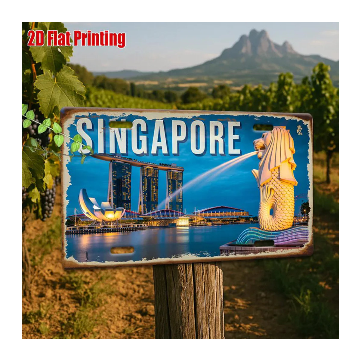 ZX ART Vintage Metall-Nummernschild Singapur Marina Bay und Merlion Motiv, dekoratives Aluminiumschild in Mehrfarbig, B: 30 cm, H: 15 cm - Bild 3