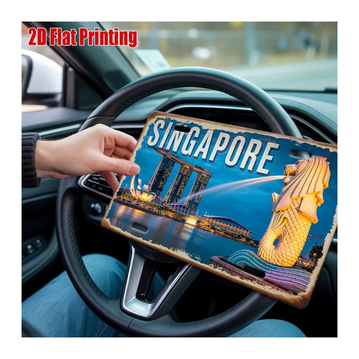 ZX ART Vintage Metall-Nummernschild Singapur Marina Bay und Merlion Motiv, dekoratives Aluminiumschild in Mehrfarbig, B: 30 cm, H: 15 cm - Bild 4