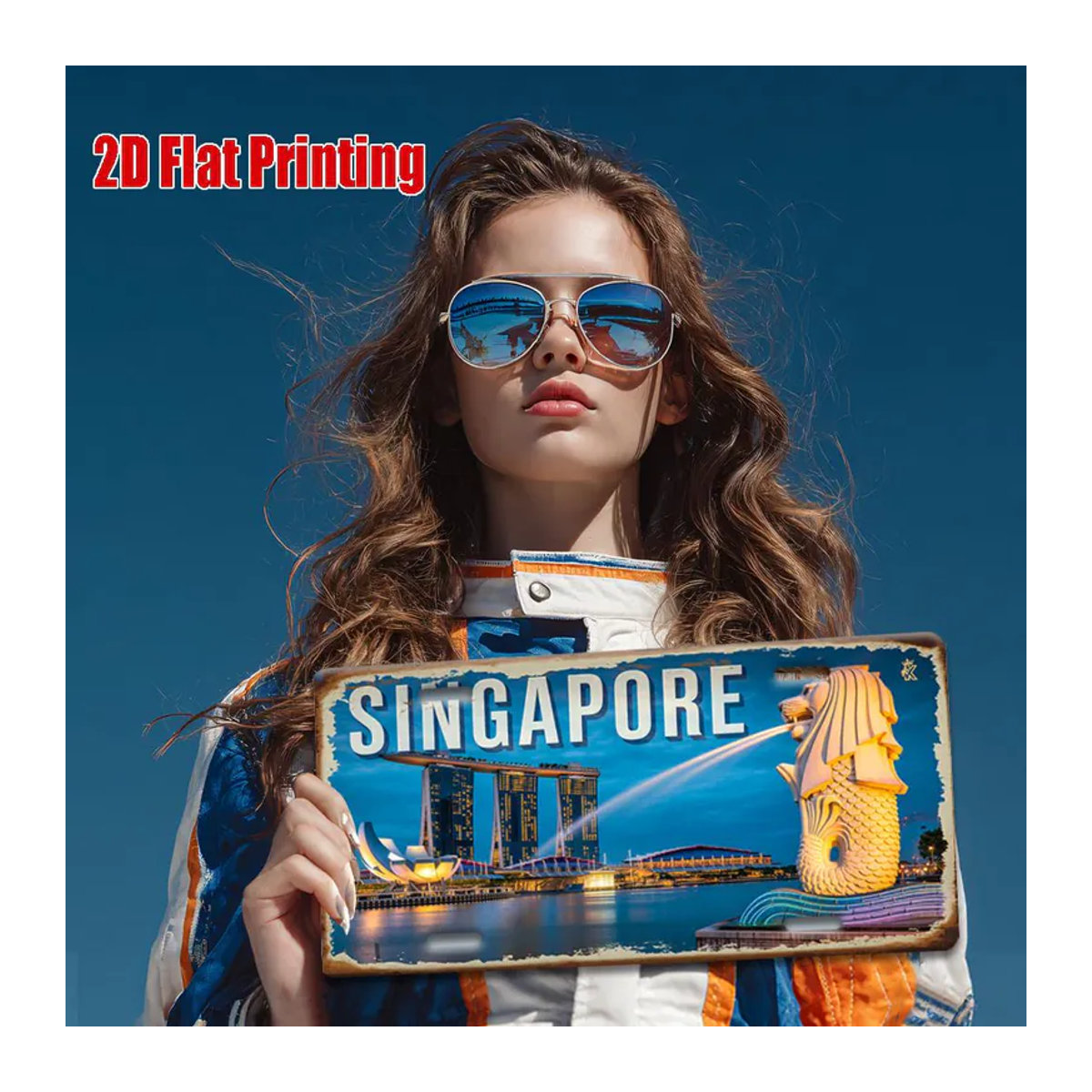 ZX ART Vintage Metall-Nummernschild Singapur Marina Bay und Merlion Motiv, dekoratives Aluminiumschild in Mehrfarbig, B: 30 cm, H: 15 cm - Bild 5