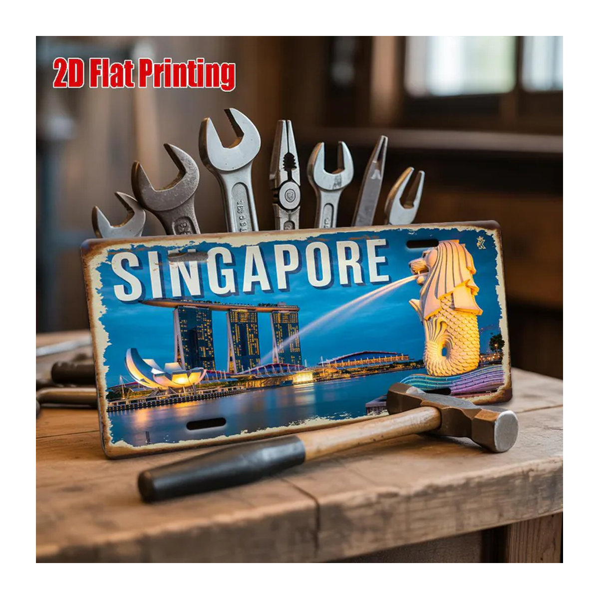 ZX ART Vintage Metall-Nummernschild Singapur Marina Bay und Merlion Motiv, dekoratives Aluminiumschild in Mehrfarbig, B: 30 cm, H: 15 cm - Bild 6