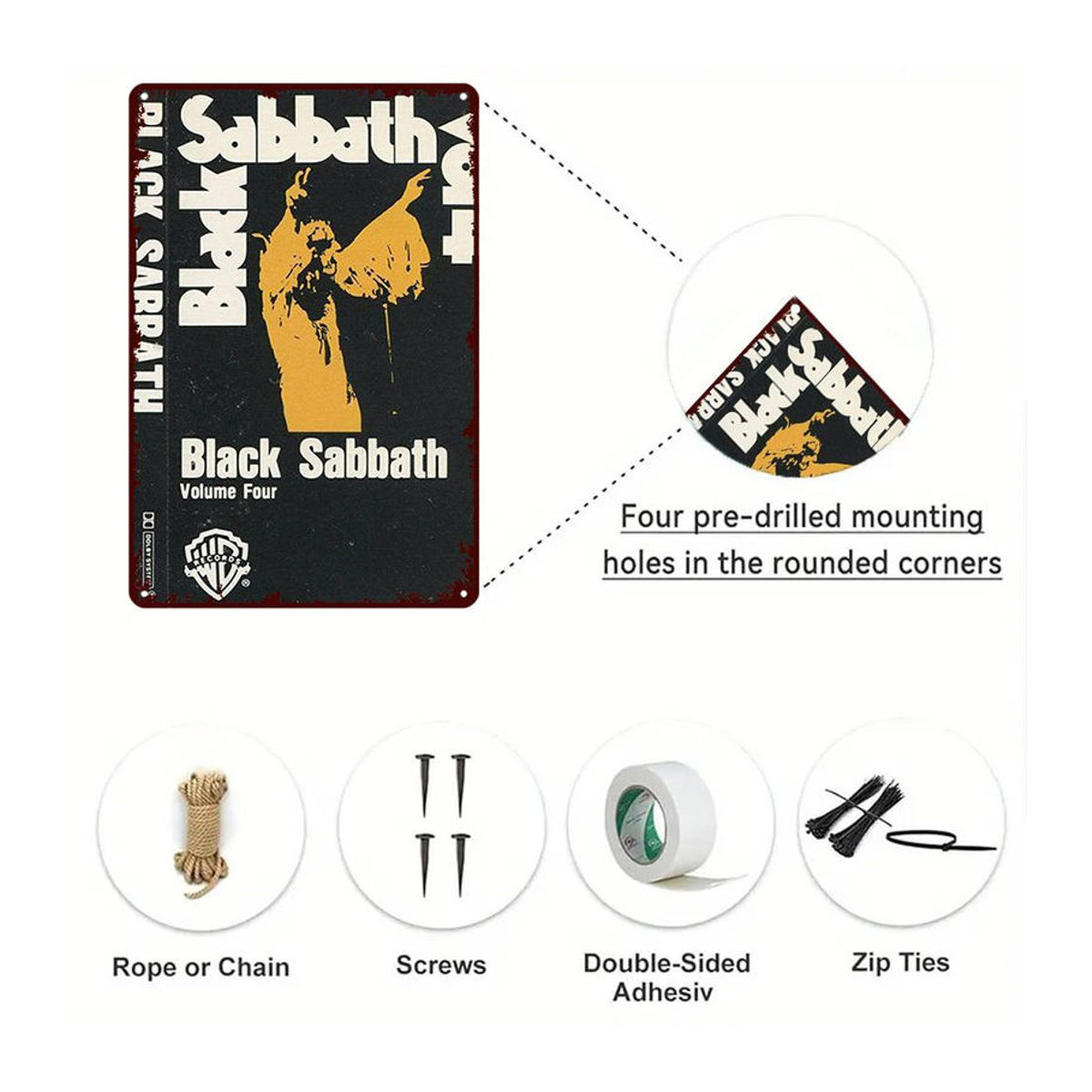 ZX ART Volume Four Black Sabbath Vintage Blechschild in Schwarz, Wandkunst aus Metall mit Aufhängeschnur, B/H: 20 x 30 cm - Bild 4