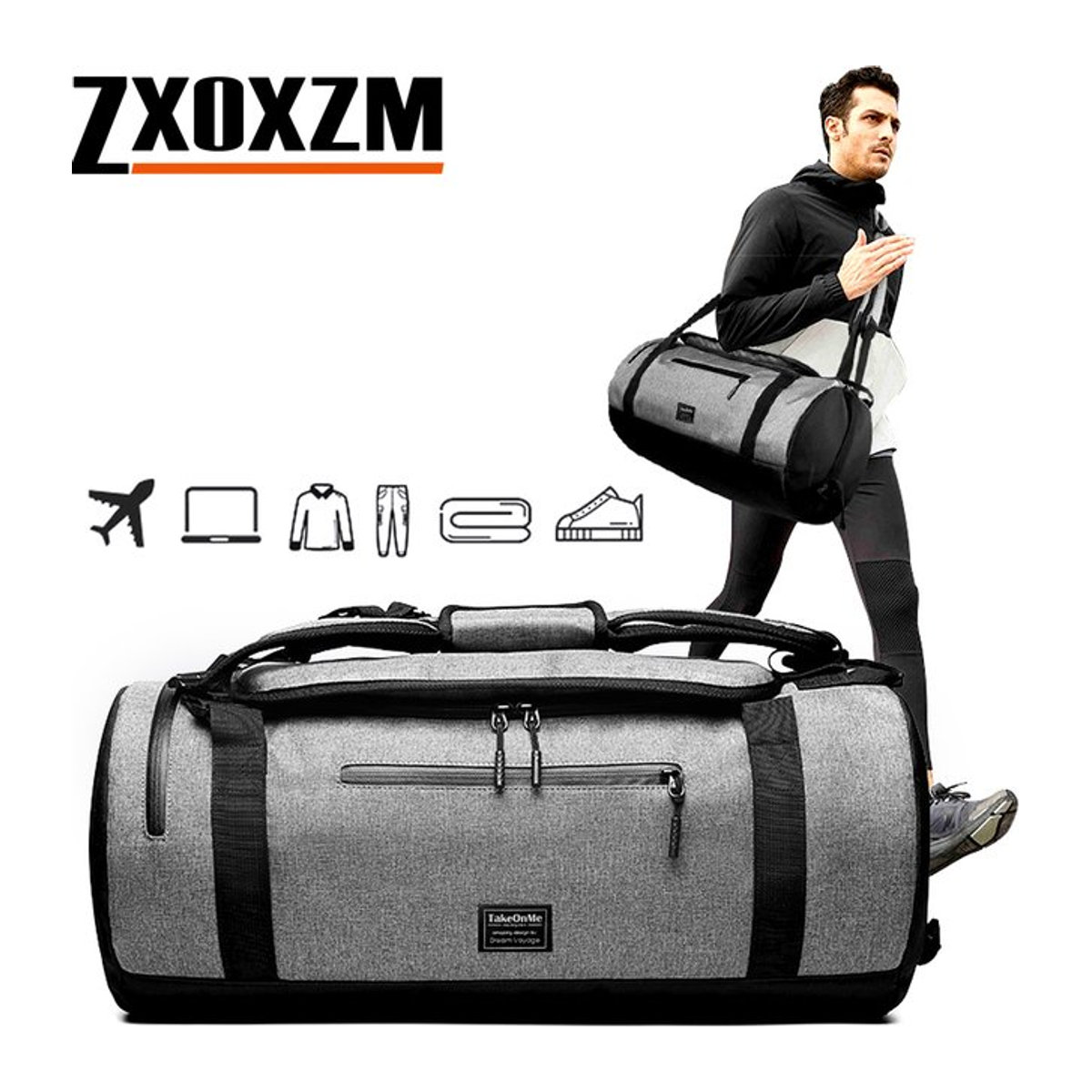 ZXOXZM Sporttasche als großer Rucksack mit Schuh- und Nassfach in Grau, Modernes Design für Workout und Reisen - Bild 1