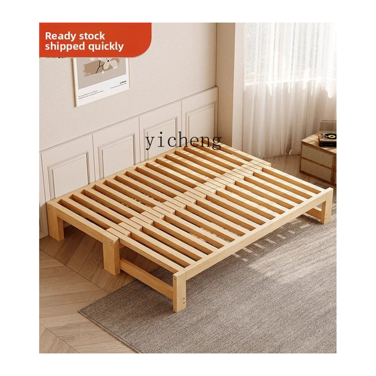 ZYA Vollmassivholz Erweiterungsbett in Natur im skandinavischen Design als multifunktionales Klappschlafsofa - Bild 1