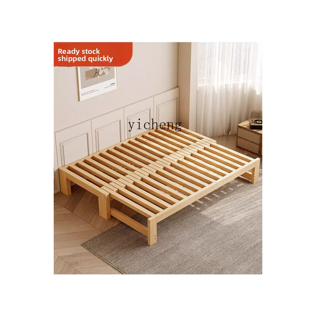 ZYA Vollmassivholz Erweiterungsbett in Natur im skandinavischen Design als multifunktionales Klappschlafsofa - Bild 5