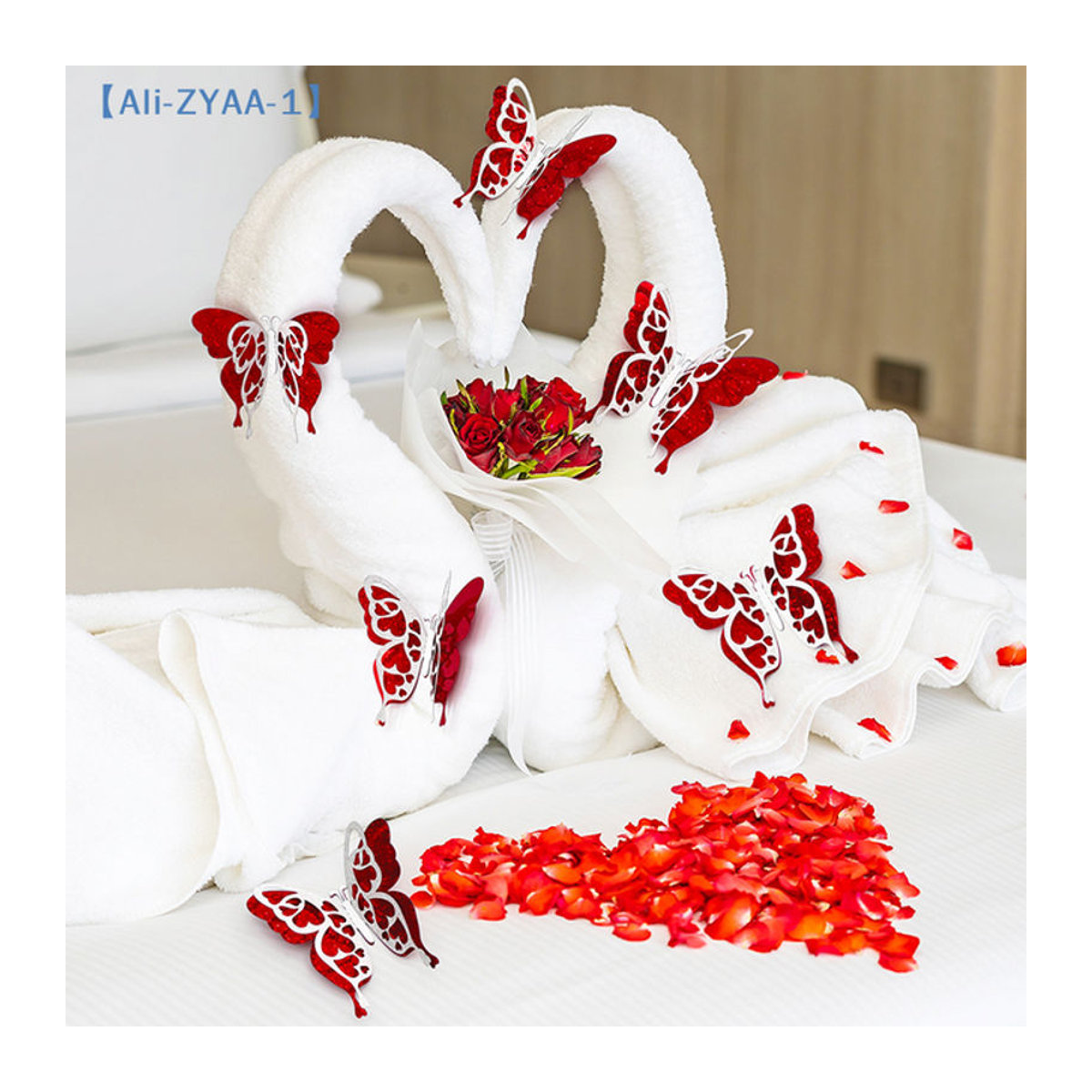 ZYAA-1 6er Set 3D Schmetterlinge Wandaufkleber in Gold und Rot mit Glitzer-Effekt zur Wanddekoration für Valentinstag - Bild 1