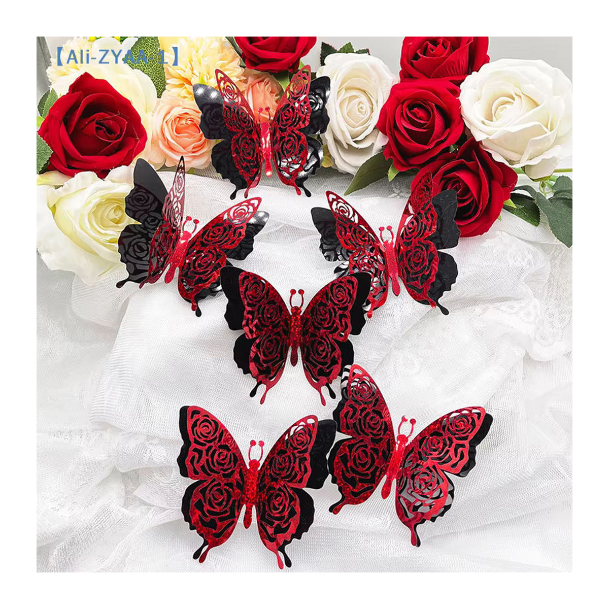 ZYAA-1 6er Set 3D Schmetterlinge Wandaufkleber in Gold und Rot mit Glitzer-Effekt zur Wanddekoration für Valentinstag - Bild 2