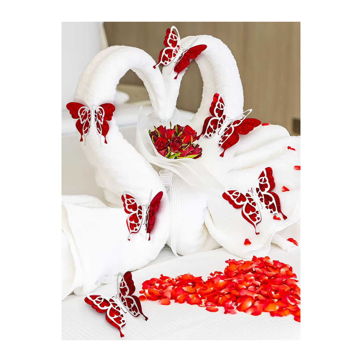 ZYAA-1 6er Set 3D Schmetterlinge Wandaufkleber in Gold und Rot mit Glitzer-Effekt zur Wanddekoration für Valentinstag - Bild 5
