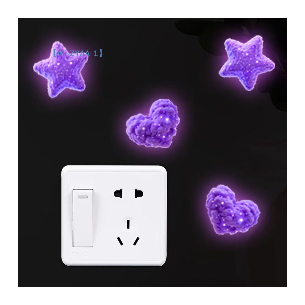 ZYAA-1 Selbstklebende Leuchtende Schalteraufkleber aus PVC mit Sternen und Feen-Design in Lila und Grün zur Wanddekoration für Kinder - Bild 2