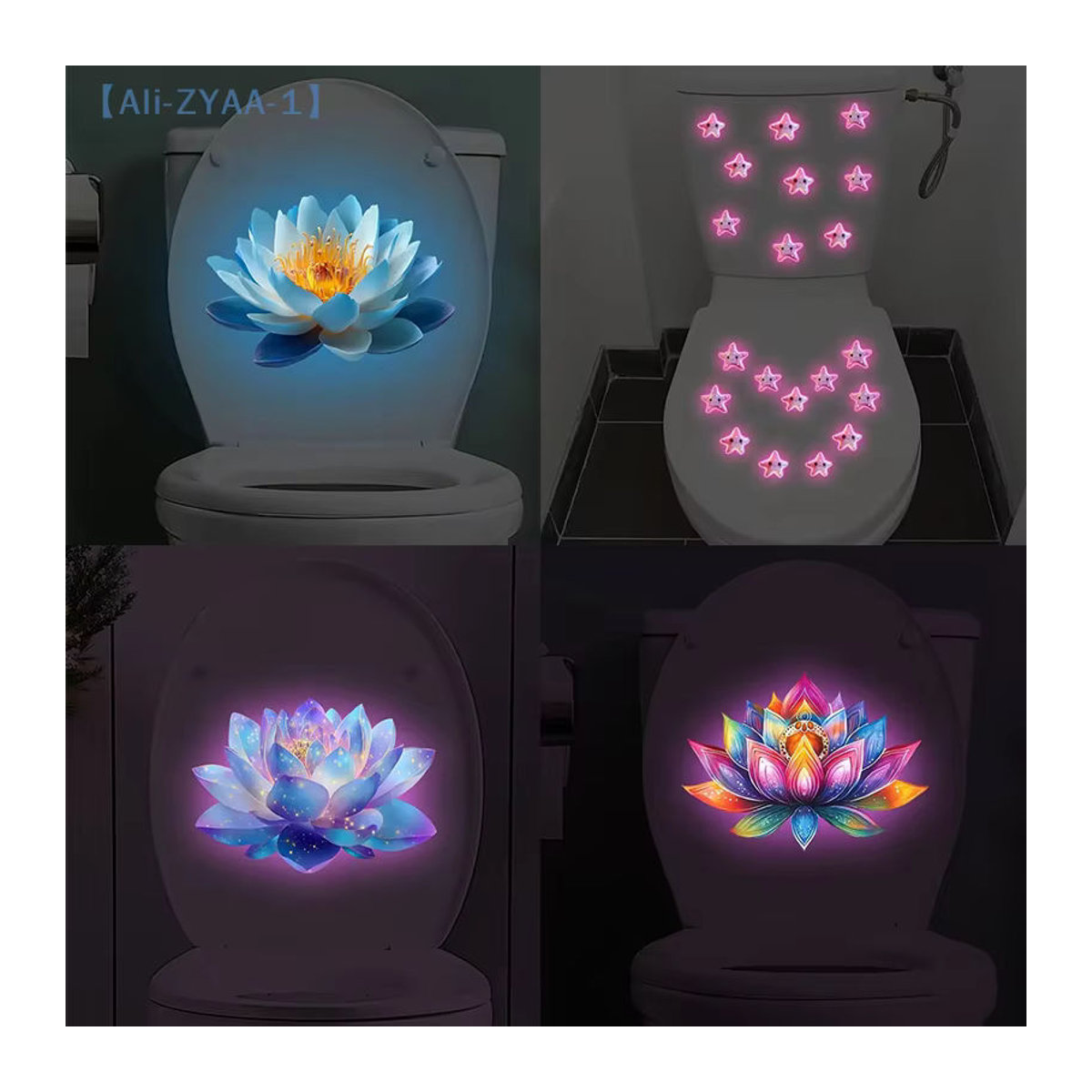ZYAA-1 Selbstklebender Lotus-Toilettenaufkleber in Mehrfarbig, Leuchtender Wandaufkleber für Badezimmer und Toilettendeckel zur Dekoration - Bild 1