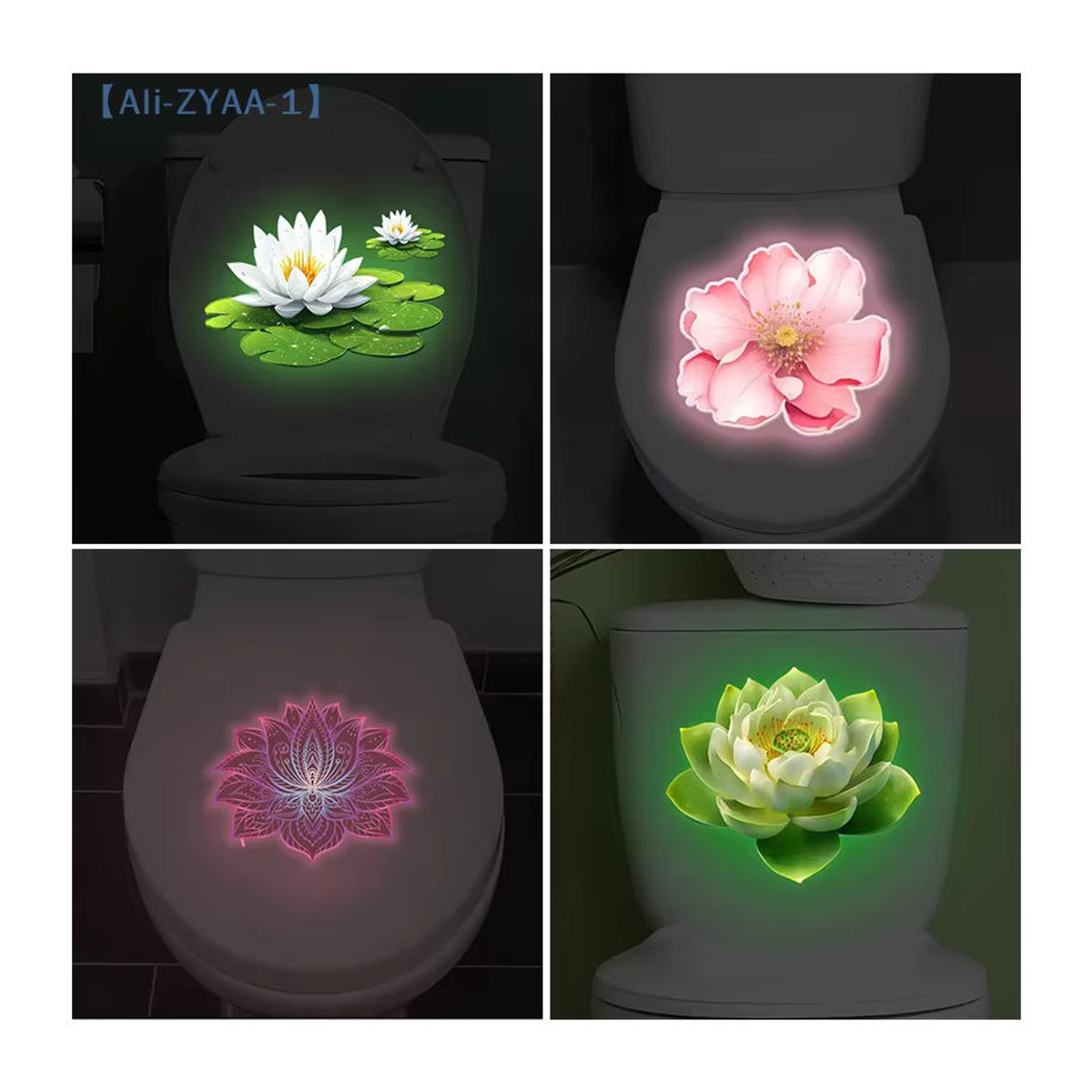 ZYAA-1 Selbstklebender Lotus Wandaufkleber in Weiß mit Glow-in-the-Dark Effekt für Badezimmer und Heimdekor - Bild 2